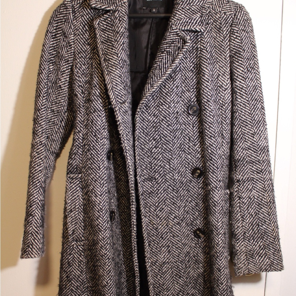 Express Black and White Herringbone Trench Coat